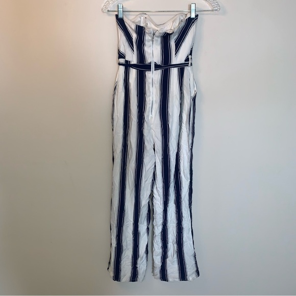 Bardot Navy and White Striped Belted Strapless Jumpsuit 4 - Picture 3 of 10